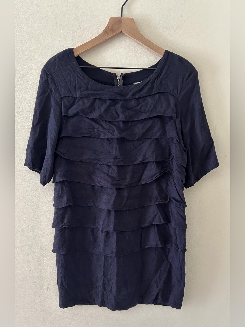Sandro Navy Blue Horizontal Ruffle Pleated Sheath Dress - Women’s Size 1 (XS)